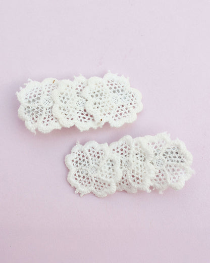 Rattle & Co. White Hair Clips-Solid-Cotton Lace-Pack of 2-For Infants