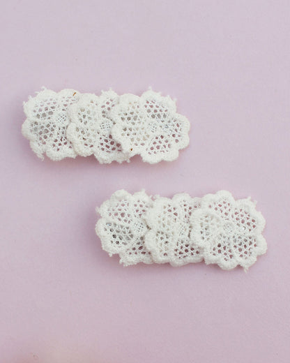 Rattle & Co. White Hair Clips-Solid-Cotton Lace-Pack of 2-For Infants