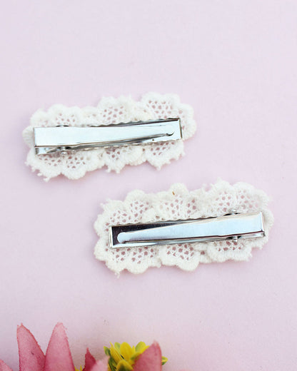 Rattle & Co. White Hair Clips-Solid-Cotton Lace-Pack of 2-For Infants