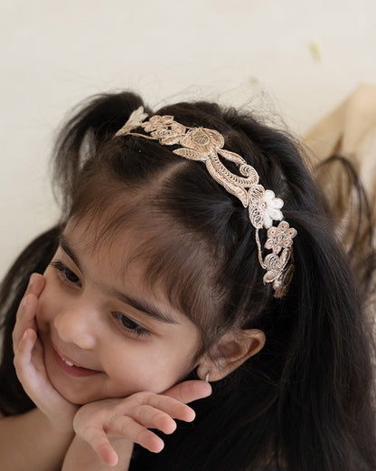 Rattle & Co. Gold Headbands-Lace-Embroidered-Pack of 2-For Infants