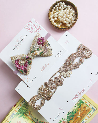 Rattle & Co. Gold Headbands-Lace-Embroidered-Pack of 2-For Infants