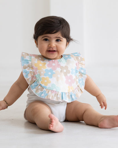 Rattle & Co Pretty Pretty Flowers Ruffle-Cotton Bib-Snap Button-0M+