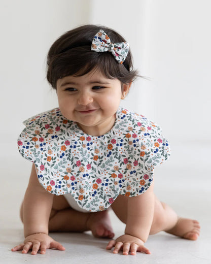 Rattle & Co Garden of Dreams Scallop Bib With Bow-Cotton-Snap Button-0M+
