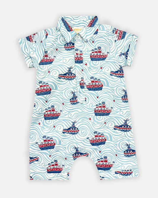 The Almirah Light Blue Half Romper-Ship & Subs-Cotton-For Infants