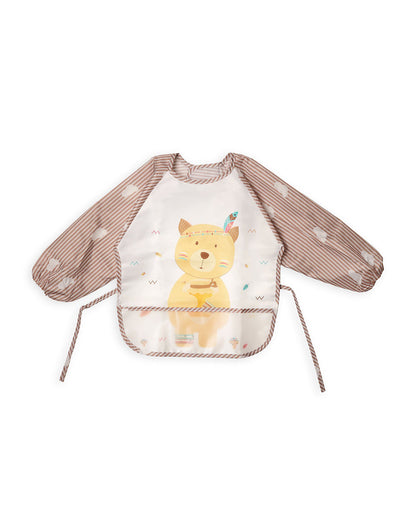Kicks & Crawl Animal Friends Full Sleeve Bibs-Pack of 2-Velcro Closure with Food Catching Pouch -0M to 24M