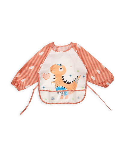 Kicks & Crawl Animal Friends Full Sleeve Bibs-Pack of 2-Velcro Closure with Food Catching Pouch -0M to 24M
