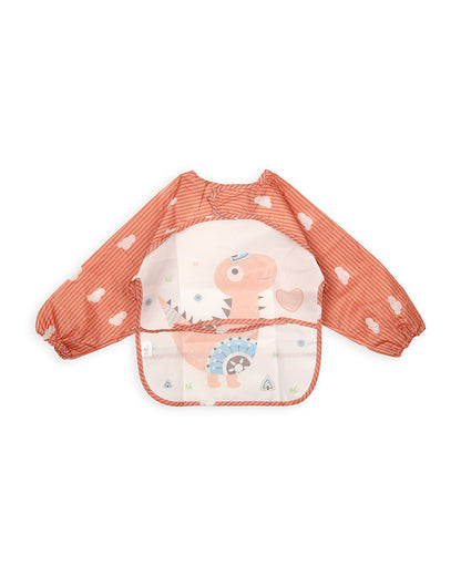 Kicks & Crawl Animal Friends Full Sleeve Bibs-Pack of 2-Velcro Closure with Food Catching Pouch -0M to 24M