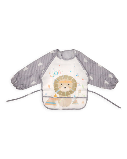 Kicks & Crawl Animal Land Full Sleeve Bibs-Pack of 2 - Velcro Closure with Food Catching Pouch - 0M to 24M