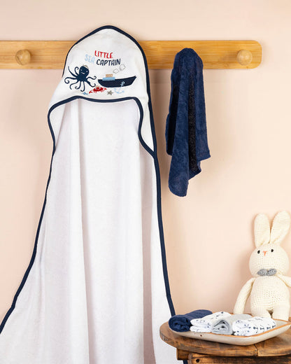 Kicks & Crawl Hooded Baby Bath Towel Set-With 5 Wash Cloths-Cotton-Baby Caption