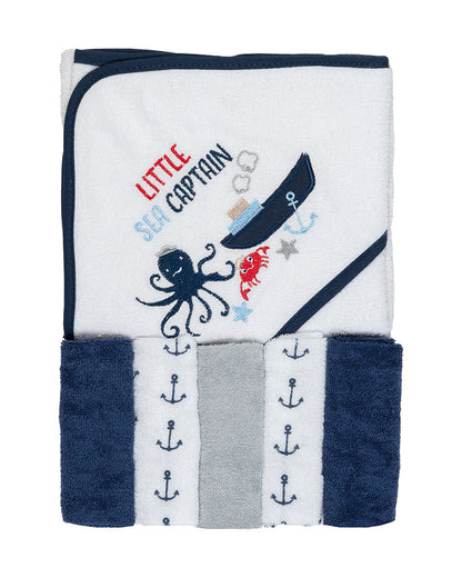 Kicks & Crawl Hooded Baby Bath Towel Set-With 5 Wash Cloths-Cotton-Baby Caption