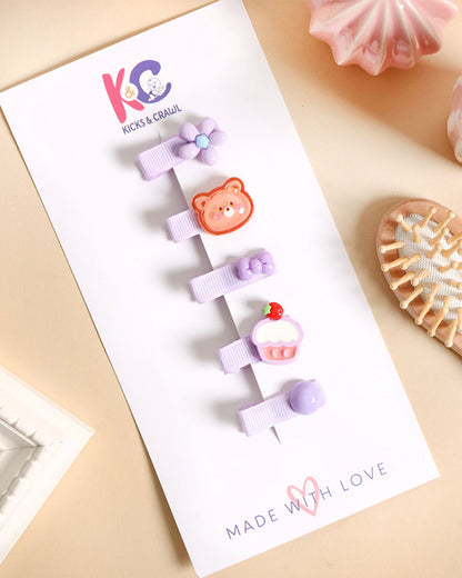 Kicks & Crawl Lavender Hair Clips-Bear Bloom-Metal-Pack of 5-For Infants