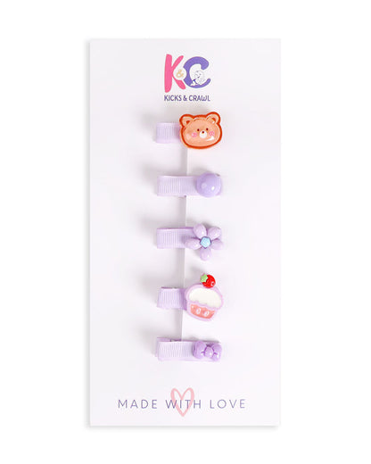 Kicks & Crawl Lavender Hair Clips-Bear Bloom-Metal-Pack of 5-For Infants