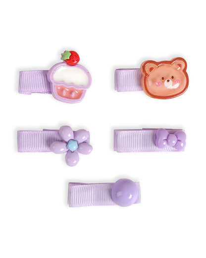 Kicks & Crawl Lavender Hair Clips-Bear Bloom-Metal-Pack of 5-For Infants
