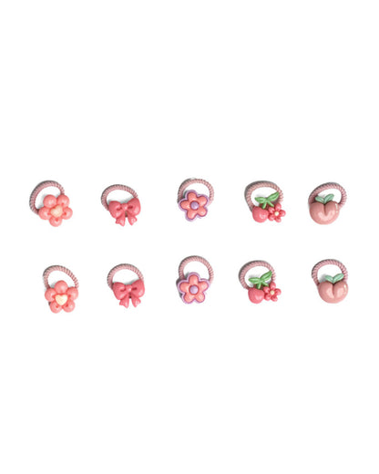 Kicks & Crawl Peach & Multicolor Rubber Bands-Bow & Blossom-Rubber-Pack of 10-For Infants