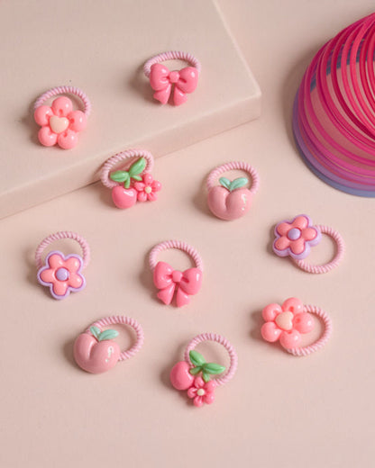 Kicks & Crawl Peach & Multicolor Rubber Bands-Bow & Blossom-Rubber-Pack of 10-For Infants