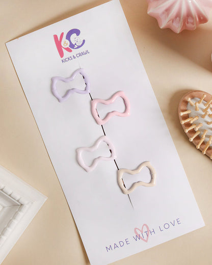 Kicks & Crawl Multicolor Hair Clips-Breezy Bow-Metal-Pack of 4-For Infants