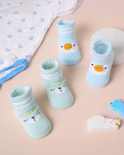 Kicks & Crawl Light Blue Socks-Chick Cubs-Cotton & Polyester-Pack of 2-For Infants
