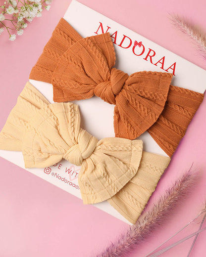 Kicks & Crawl Tan & Yellow Headbands-Creamy Dreamy-Cotton Blend-Pack of 2-For Infants