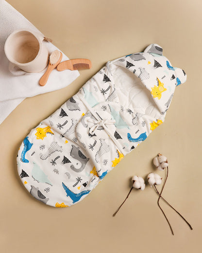 Kicks & Crawl Dino World Baby Sleeping Nest-Equipped With Velcro Harness-With 3-Way Zip For Easy Change-Newborn Bed