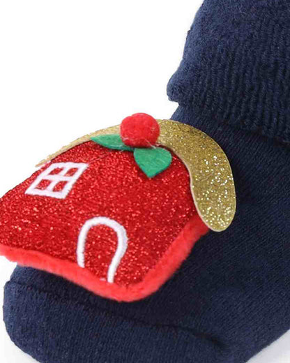 Kicks & Crawl Navy Blue & Grey Socks-Festive Cheer-Cotton & Polyester-Pack of 2-For Infants