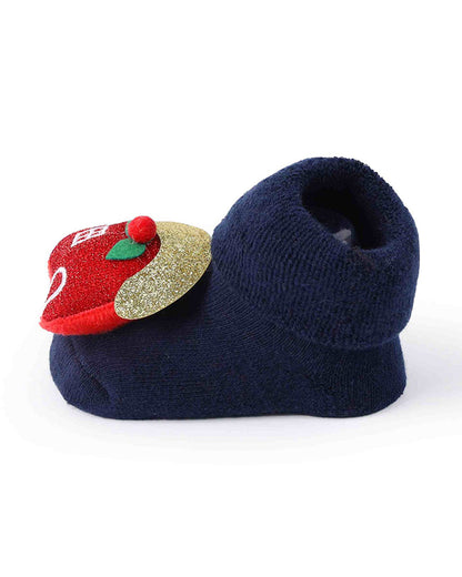 Kicks & Crawl Navy Blue & Grey Socks-Festive Cheer-Cotton & Polyester-Pack of 2-For Infants