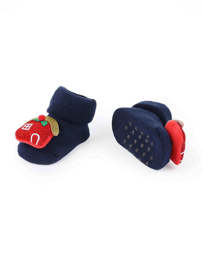 Kicks & Crawl Navy Blue & Grey Socks-Festive Cheer-Cotton & Polyester-Pack of 2-For Infants