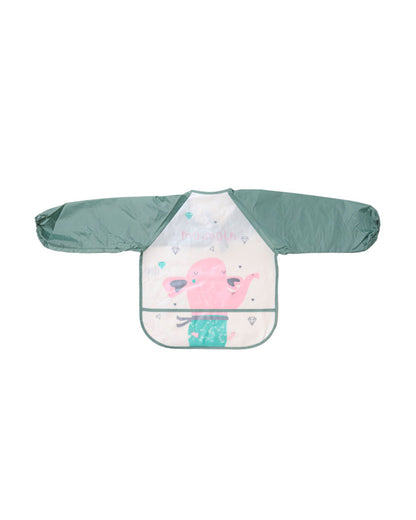 Kicks & Crawl Flap and Splash Full Sleeve Bibs-Pack of 2 -Velcro Closure with Food Catching Pouch - 0M to 24M