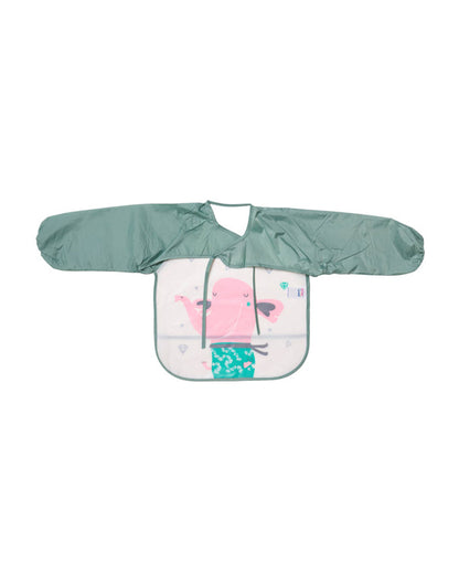 Kicks & Crawl Flap and Splash Full Sleeve Bibs-Pack of 2 -Velcro Closure with Food Catching Pouch - 0M to 24M