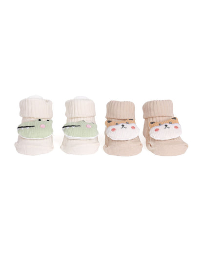 Kicks & Crawl Beige & Pastel Pink Socks-Gator Giggles-Cotton & Polyester-Pack of 2-For Infants
