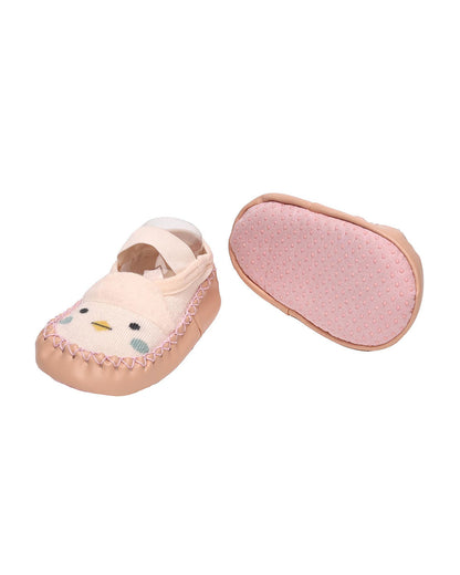 Kicks & Crawl Peach Pre-Walker Booties-Happy Feet-Cotton & Polyester-For Infants