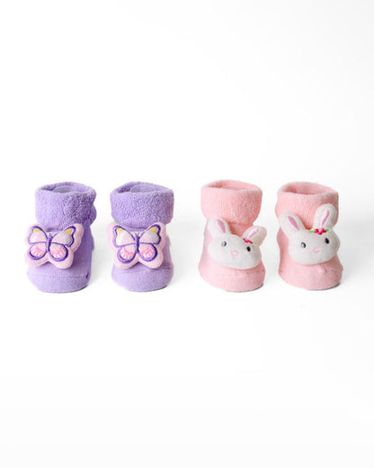 Kicks & Crawl Lilac & Peach Socks-Happy Flutters-Cotton & Polyester-Pack of 2-For Infants