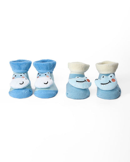 Kicks & Crawl Cyan Blue Socks-Hop & Moo-Cotton & Polyester-Pack of 2-For Infants