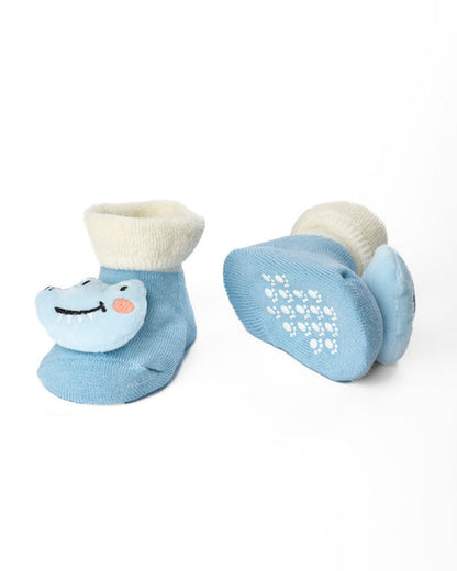 Kicks & Crawl Cyan Blue Socks-Hop & Moo-Cotton & Polyester-Pack of 2-For Infants