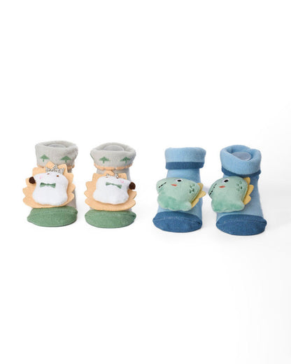 Kicks & Crawl Blue & Multicolor Socks-Jurassic Roars-Cotton & Polyester-Pack of 2-For Infants
