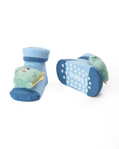 Kicks & Crawl Blue & Multicolor Socks-Jurassic Roars-Cotton & Polyester-Pack of 2-For Infants