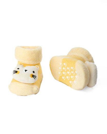Kicks & Crawl Orange & Yellow Socks-Mice & Meow-Cotton & Polyester-Pack of 2-For Infants
