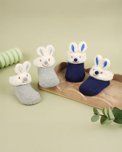 Kicks & Crawl Navy Blue Socks-Bunny Friends-Cotton & Polyester-Pack of 2-For Infants