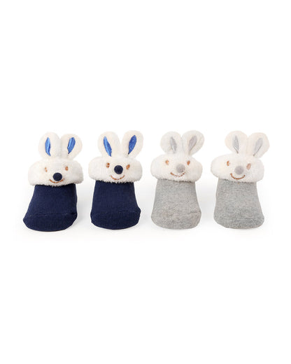 Kicks & Crawl Navy Blue Socks-Bunny Friends-Cotton & Polyester-Pack of 2-For Infants