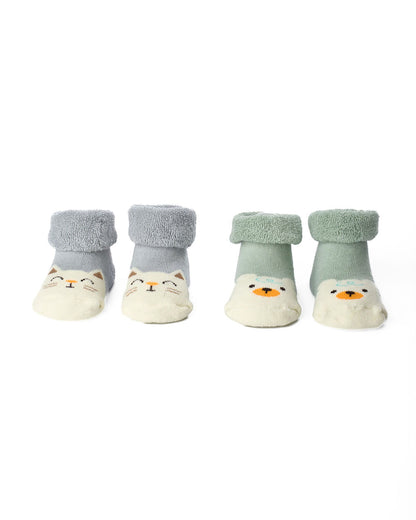 Kicks & Crawl Pastel Green Socks-Paw & Hugs-Cotton & Polyester-Pack of 2-For Infants