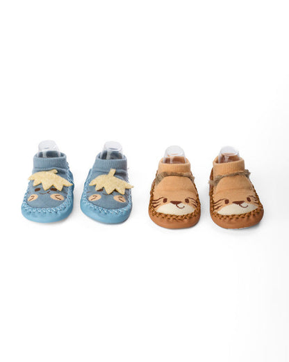 Kicks & Crawl Multicolor Pre-Walker Booties-Paw Leaf-Cotton-Pack of 2-For Infants