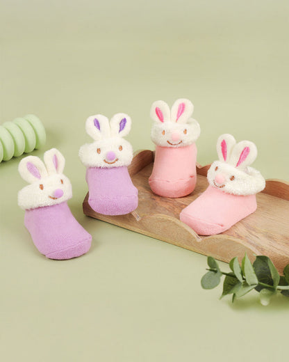 Kicks & Crawl Lavender & Peach Socks-Pink Bunny Friends-Cotton  & Polyester-Pack of 2-For Infants