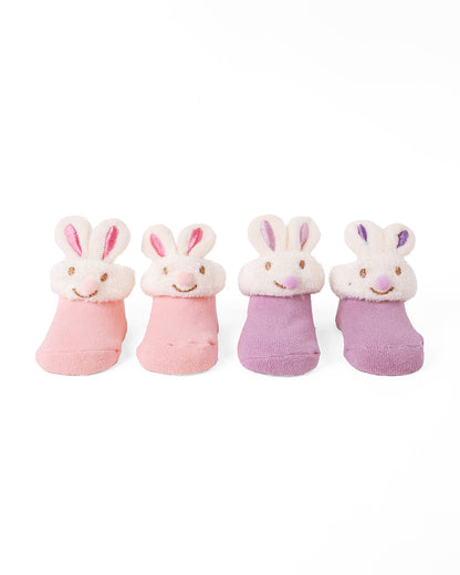 Kicks & Crawl Lavender & Peach Socks-Pink Bunny Friends-Cotton  & Polyester-Pack of 2-For Infants