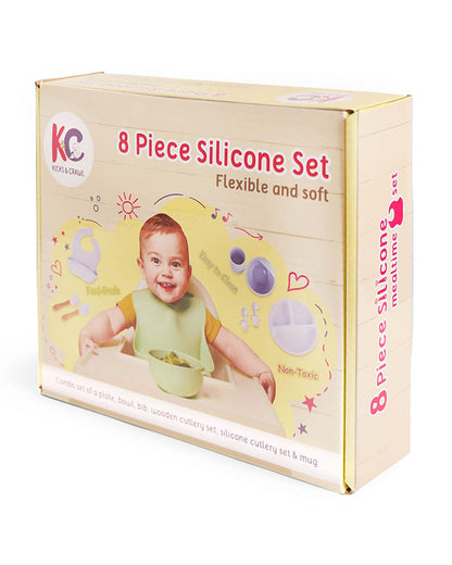 Kicks & Crawl Sage MunchMate -8 Piece Meal Set -100% Food-Grade Silicone-0M+