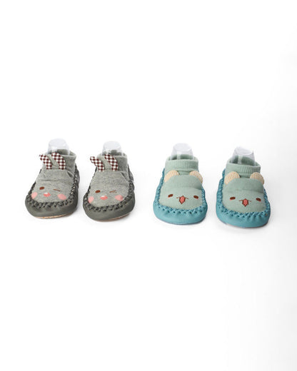 Kicks & Crawl Multicolor Pre-Walker Booties-Soft Tails & Ears-Pack of 2-For Infants