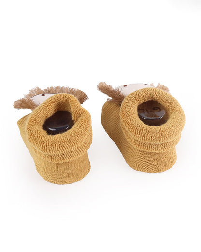 Kicks & Crawl Grey & Tan Socks-Star Lion-Cotton & Polyester-Pack of 2-For Infants