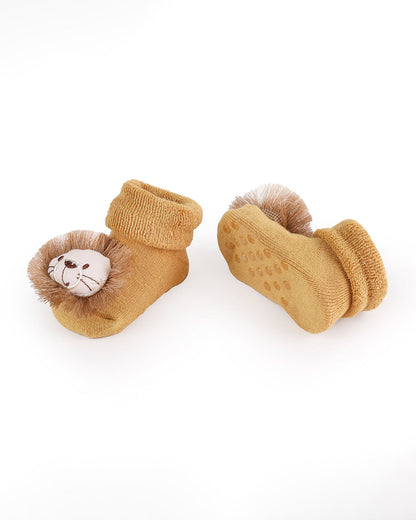 Kicks & Crawl Grey & Tan Socks-Star Lion-Cotton & Polyester-Pack of 2-For Infants