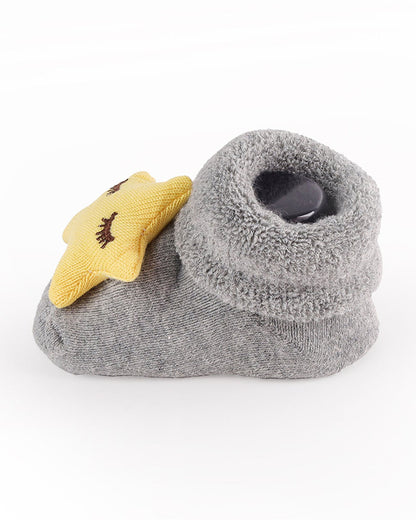 Kicks & Crawl Grey & Tan Socks-Star Lion-Cotton & Polyester-Pack of 2-For Infants