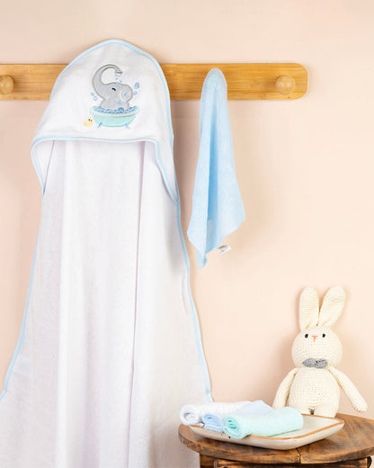 Kicks & Crawl Hooded Baby Bath Towel Set-With 5 Wash Cloths-Cotton-Tidy Trunks
