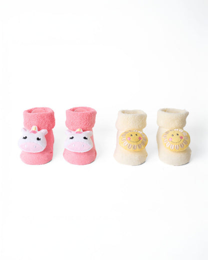 Kicks & Crawl Cream & Peach Socks-Unicorn Shine-Cotton & Polyester-Pack of 2-For Infants