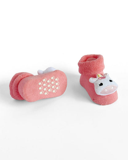 Kicks & Crawl Cream & Peach Socks-Unicorn Shine-Cotton & Polyester-Pack of 2-For Infants